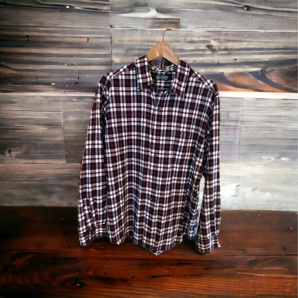 Chaps Men XL Shirt Red Black White Plaid Long Sleeve Button Down Academia Preppy - Picture 1 of 11